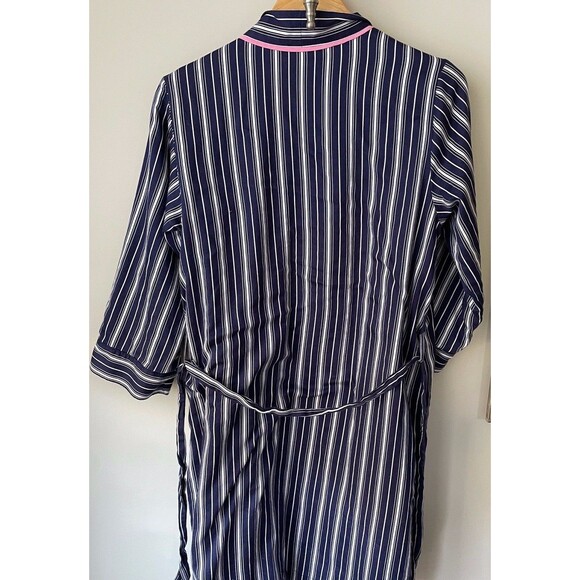 Vintage RALPH LAUREN Womens Robe XS/S Blue Striped Terry Lining Embroidered Logo - Picture 5 of 11